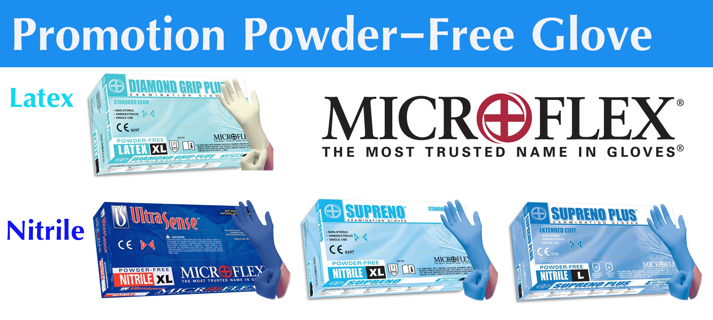 Promotion 2013: Powder-Free Latex / Nitrile Gloves (Microflex)