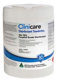 Clinicare IPA 70% Hospital Grade Alcohol Wipes Canister