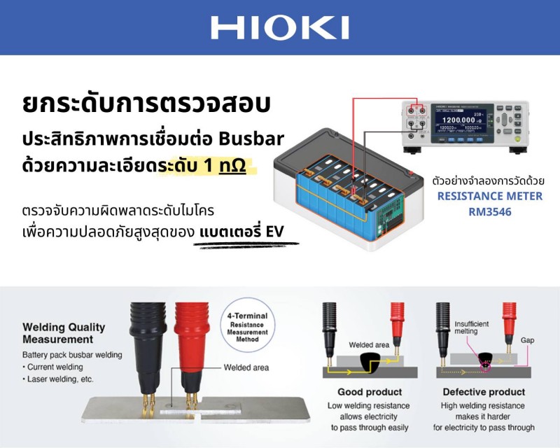 "More precise, for superior safety" in EV battery manufacturing... Every connection matters. HIOKI RM3546 Resistance Tester.